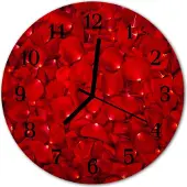Tulup Glasuhr Wanduhr Küchenuhr Echt-Glas 30fi cm Rosenblüten rot