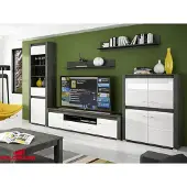 Feldmann-Wohnen Wohnzimmer komplett Wohnwand 5-teilig schwarzkiefer / weiß Hochglanz
