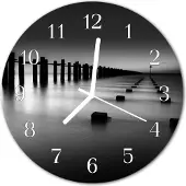 Tulup Glasuhr Wanduhr Küchenuhr Echt-Glas 30fi cm Meer schwarz
