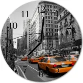 Tulup Glasuhr Wanduhr Küchenuhr Echt-Glas 30fi cm Taxi New York gelb