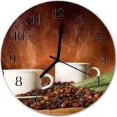 Tulup Glasuhr Wanduhr Küchenuhr Echt-Glas 30fi cm Kaffee Tassen braun