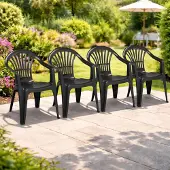 Mojawo 4er Stapelstuhl Bistrostuhl Gartenstuhl Anthrazit Kunststoff