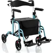 Northix 2-in-1 Rollator & Transportstuhl, Blau, Faltbar