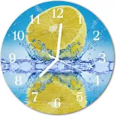 Tulup Glasuhr Wanduhr Küchenuhr Echt-Glas 30fi cm Zitrone gelb