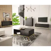 Lomadox Wohnzimmer Set 4-teilig modern in schwarz matt mit gefrästen Fronten ANGERA-140