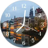 Tulup Glasuhr Wanduhr Küchenuhr Echt-Glas 30fi cm Altstadt mehrfarbig