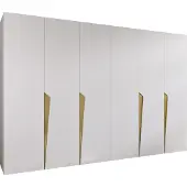 MEBLE KRYSPOL Schrank 300x202x52 cm mit Kleiderstange, 6xTür, PIANO, Weiß, Griff Gold