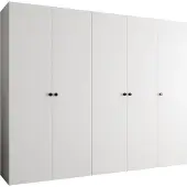 MEBLE KRYSPOL Schrank 250x202x52 cm mit Kleiderstange, 5xTür, PARMA, Weiß, Griff Schwarz
