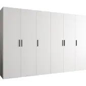 MEBLE KRYSPOL Schrank 300x202x52 cm mit Kleiderstange, 6xTür, BARI, Weiß, Griff Schwarz