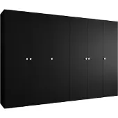 MEBLE KRYSPOL Schrank 300x202x52 cm mit Kleiderstange, 6xTür, PARMA, Schwarz, Griff Silber