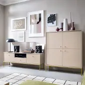 Lomadox Wohnzimmermöbel Set beige, Fußgestell goldfarben, MALAGA-160, 2-teilig