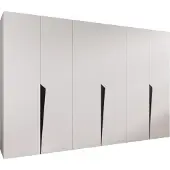 MEBLE KRYSPOL Schrank 300x202x52 cm mit Kleiderstange, 6xTür, PIANO, Weiß, Griff Schwarz