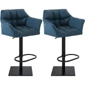 CLP 2er Set Barhocker Damaso Stoffbezug drehbar und höhenverstellbar bis 240 kg | Farbe blau Gestell Farbe schwarz