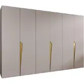 MEBLE KRYSPOL Schrank 300x202x52 cm mit Kleiderstange, 6xTür, PIANO, Kaschmir, Griff Gold