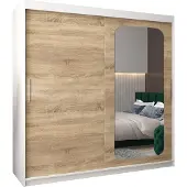 MEBLE KRYSPOL Promo 2200 Schlafzimmerschrank zwei Schiebetüren - Mattweiß + Sonoma