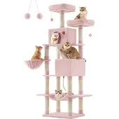 Feandrea Kratzbaum 206 cm, XXL, mit 13 Kratzsäulen, 2 Plattformen pastellrosa