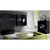 Lomadox Wohnmöbel Set in schwarz Hochglanz mit LED Beleuchtung CAIRNS-132
