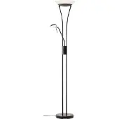 Brilliant schwarzer LED Deckenfluter FINN | dimmbare Stehleuchte mit Lesearm | Helligkeit separat einstellbar | 21W 2500 Lumen 3000 Kelvin | Metall/Glas