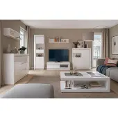 Lomadox Modernes Wohnzimmer Komplett Set in weiß Hochglanz, 7-teilig, inkl. indirekter Beleuchtung