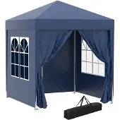 SUGIFT Faltpavillon mit 4 Seitenwänden und 2 Fenstern, Partyzelt Pop-Up Bierzelt Oxford-Stoff Stahlrahmen, Blau | 2x2 m | 200x200x240 cm | 10 kg