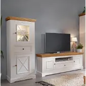 Lebenswert Wohnwand >WZ-0133< (2-teilig) weiss / eichefarbig - 268x177x42 (BxHxT)