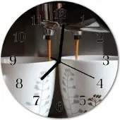 Tulup Glasuhr Wanduhr Küchenuhr Echt-Glas 30fi cm Kaffeemaschine weiß