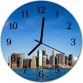 Tulup Glasuhr Wanduhr Küchenuhr Echt-Glas 30fi cm Skyline mehrfarbig
