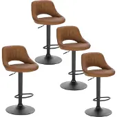 EUGAD 4er-Set Barhocker drehbar, höhenverstellbar, aus Kunstleder, Braun