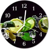 Tulup Glasuhr Wanduhr Küchenuhr Echt-Glas 30fi cm Zitrone Limette grün