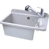 Aqbau Ausgussbecken Set Mit Armatur Und Seifenspender 505mm Waschbecken Spülbecken Mit Ausziehbarem Einhandmischer Grau Granit