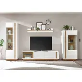 IMV Clair Wohnwand 320cm weiß / weiß glanz - grandson oak Wohnzimmer Anbauwand