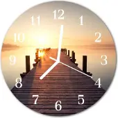 Tulup Glasuhr Wanduhr Küchenuhr Echt-Glas 30fi cm See Brücke orange