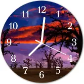 Tulup Glasuhr Wanduhr Küchenuhr Echt-Glas 30fi cm Bäume blau