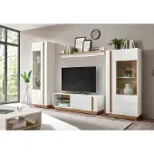 IMV Clair Wohnwand 270cm weiß / weiß glanz - grandson oak Wohnzimmer Anbauwand