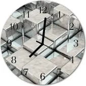 Tulup Glasuhr Wanduhr Küchenuhr Echt-Glas 30fi cm Würfel grau