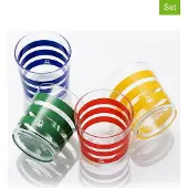 Benetton - Set mit 4 Wassergläsern, 0,345 l, mehrfarbig gestreiftes Glas