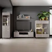 Lomadox Wohnwand Kaschmir beige LAURO-161 modern mit Rillenoptik 4-teilig