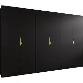 MEBLE KRYSPOL Schrank 300x202x52 cm mit Kleiderstange, 6xTür, SANDI, Schwarz, Griff Gold