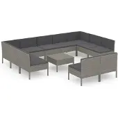 vidaXL 12-tlg. Garten-Lounge-Set mit Auflagen Poly Rattan Grau