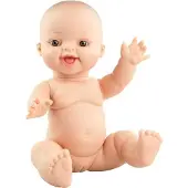 Paola Reina Babypuppe Gordi Mädchen lachend 34cm Vinyl Puppe