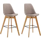 CLP 2er Set Barhocker Metz Stoff mit Rückenlehnen und Fußstütze | Farbe taupe Gestell Farbe natur
