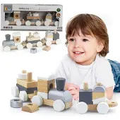 Vigatoys Viga Toys - Holzschlange mit Viga-Spielzeug + Nachziehwagen Klocki