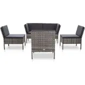 vidaXL 6-tlg. Garten-Lounge-Set mit Auflagen Poly Rattan Grau