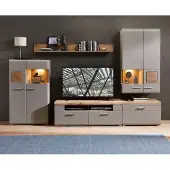 Innostyle Wohnwand 1 Fun Plus II basalt Eiche Altholz Glas