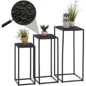 Mendler 3er-Set Blumentisch HWC-N70, Beistelltisch Tisch Blumenständer Ablage, stapelbar, Metall Papierseil anthrazit