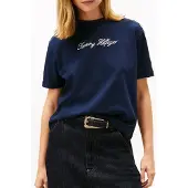 Tommy Hilfiger Damen Tops & T-Shirts Gold Btn Script Mdrn Ss Tee - Donkerblauw - Größe XS