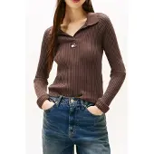 Tommy Hilfiger Ribbed Polo Black Walnut Größe: XS | Longsleeves Outlet | Damen | Schwarz