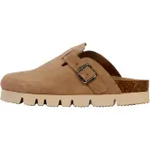 The Divine Factory Eden Pantoletten aus Leder mit Riemen und Schnalle, runde Schuhspitze, flacher Absatz