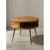 KADIMA DESIGN Massivholz sheesham Couchtisch, rund, 4 Ablagefächer, schwarzes Metallgestell. 60x60x45 cm |