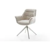 DELIFE Drehstuhl Kaira-Flex Webstoff Soft Beige Kreuzgestell breit Edelstahl 360° drehbar Wippfunktion